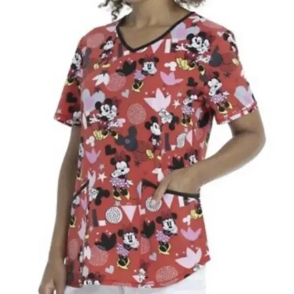 Valentine's Scrub V Neck Disney Top - Size Small Nurse Medical Dental Veterinary - Picture 4 of 9